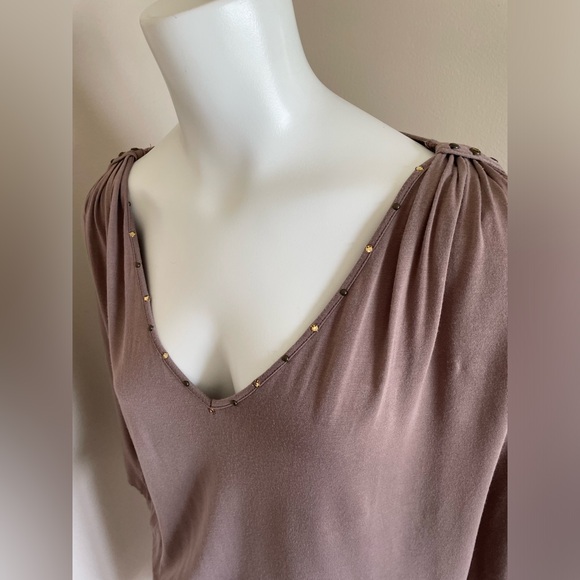 Vintage Y2K Cache Tunic Mini Dress Cold Shoulder Honey Beige Size Medium - Picture 5 of 15